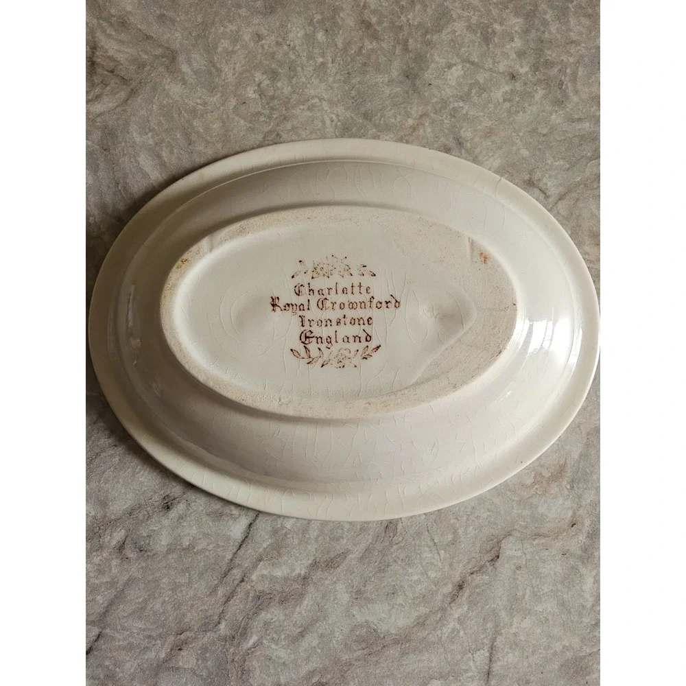 Antique Ironstone Charlotte Royal Crownford England Soap Dish Brown TransferWare
